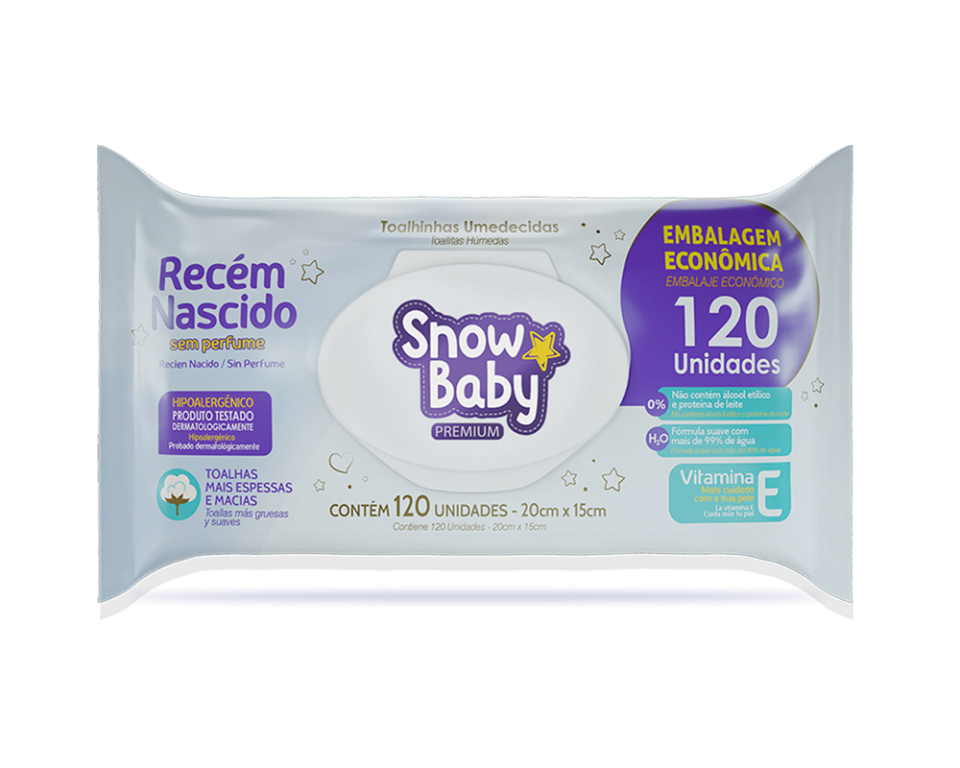 Toalhas Umedecidas Snow Baby Premium recém nascido 120un