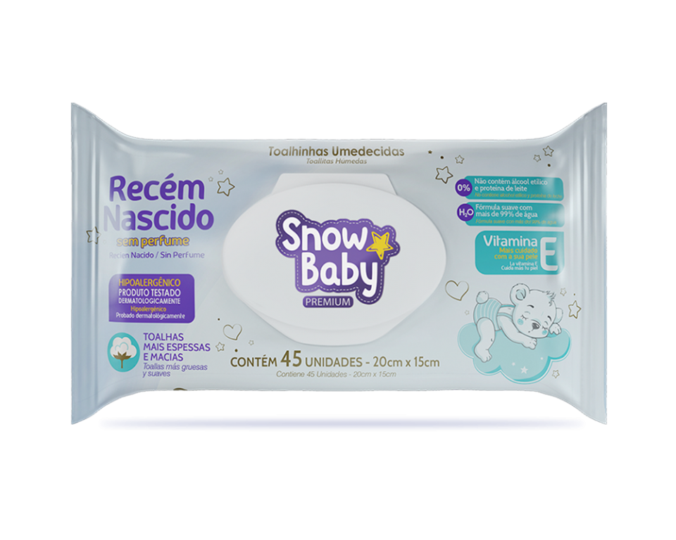 Toalhas Umedecidas Snow Baby Premium recém nascido 45un
